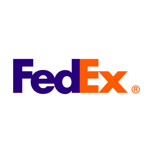fedex FedEx logo featuring the company name in purple and orange letters, with a hidden arrow formed between the "E" and "x.