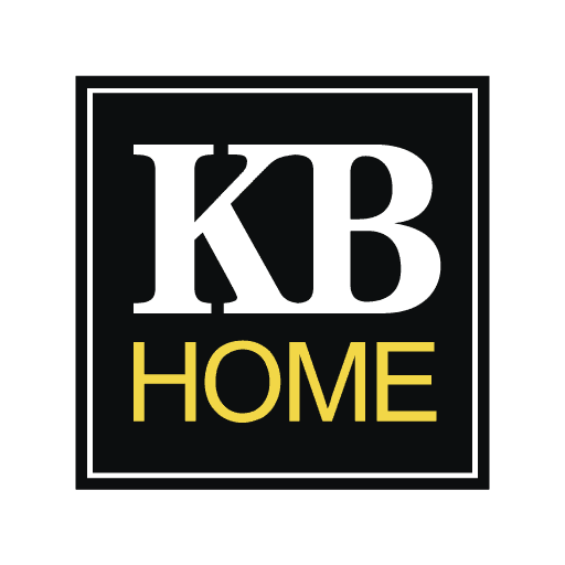 kb-homes KB HOME logo with "KB" in white and "HOME" in yellow, displayed within a black square bordered by a white outline.